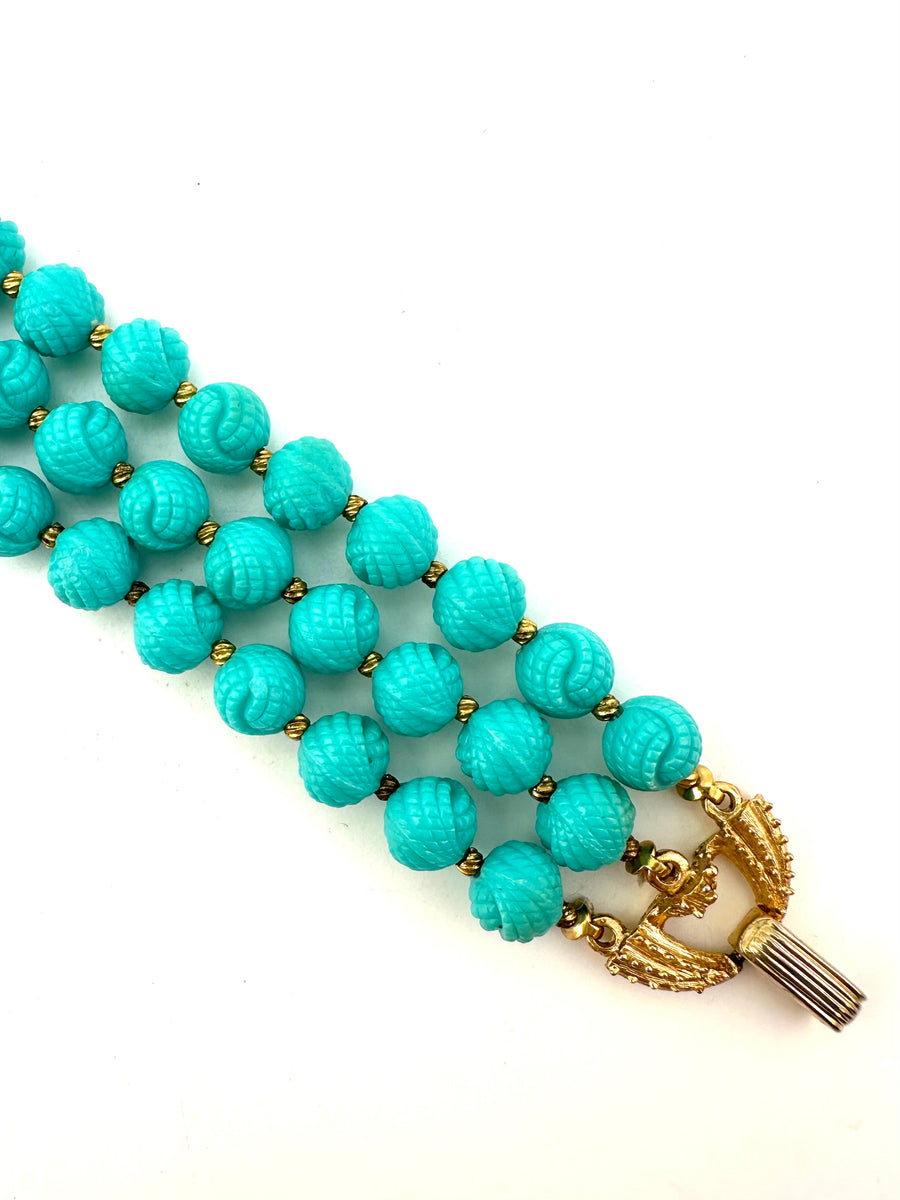 1960s Trifari Faux Turquoise Beaded Bracelet