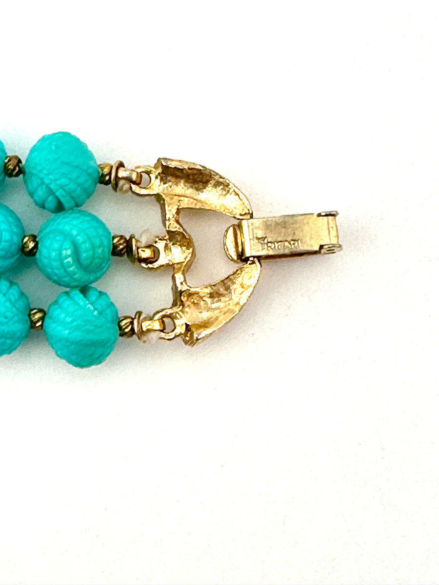 1960s Trifari Faux Turquoise Beaded Bracelet