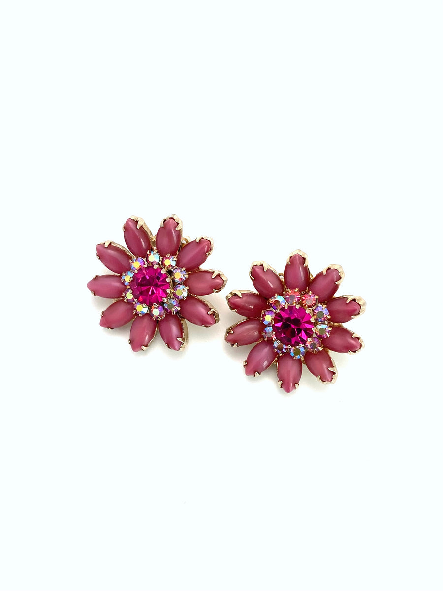 1960s Pink Flower Earrings with Hot Pink Centers