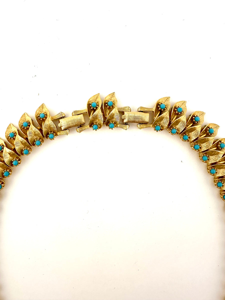 1950s Matte Gold and Turquoise Choker Necklace