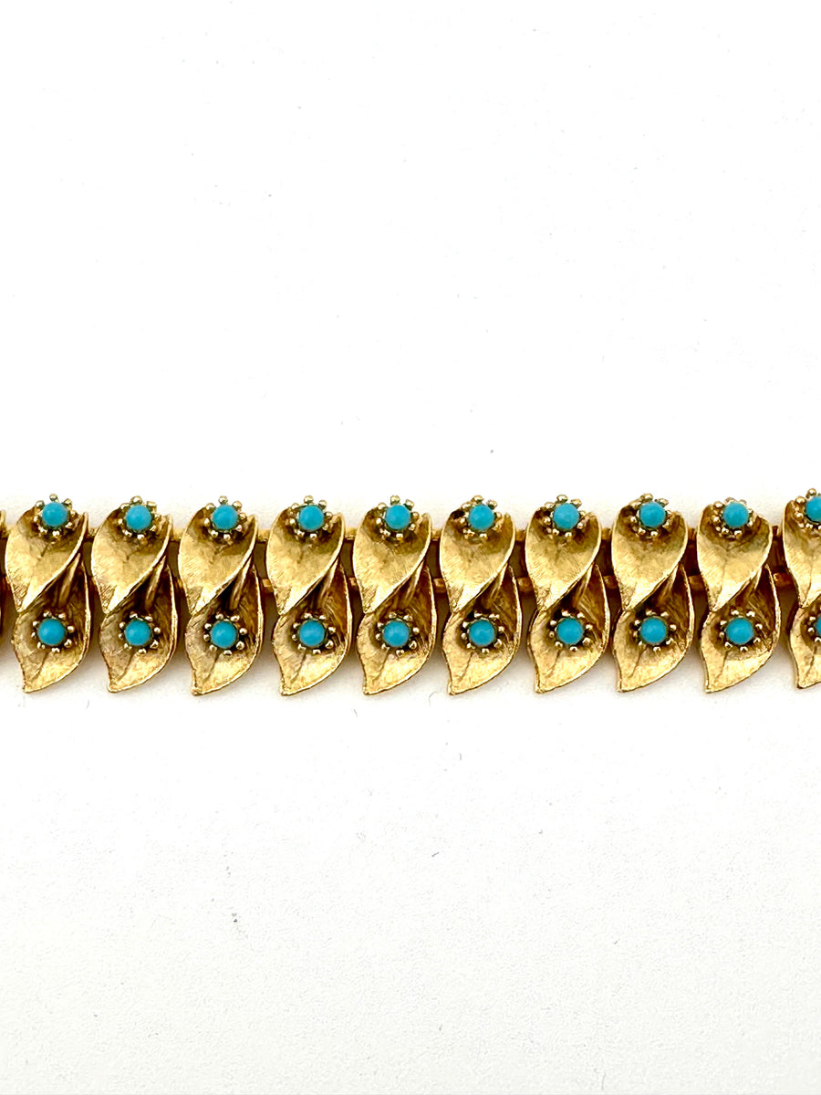 1950s Matte Gold and Turquoise Choker Necklace