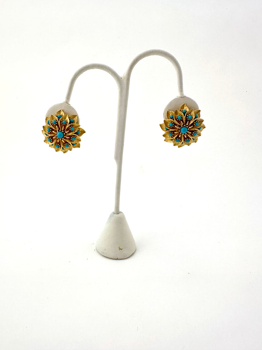 1950s Matte Gold and Turquoise Earrings