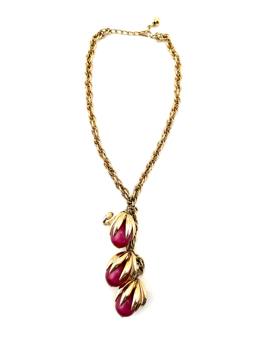 1950s Magenta 'Cumquat' Series Pendant Necklace Napier