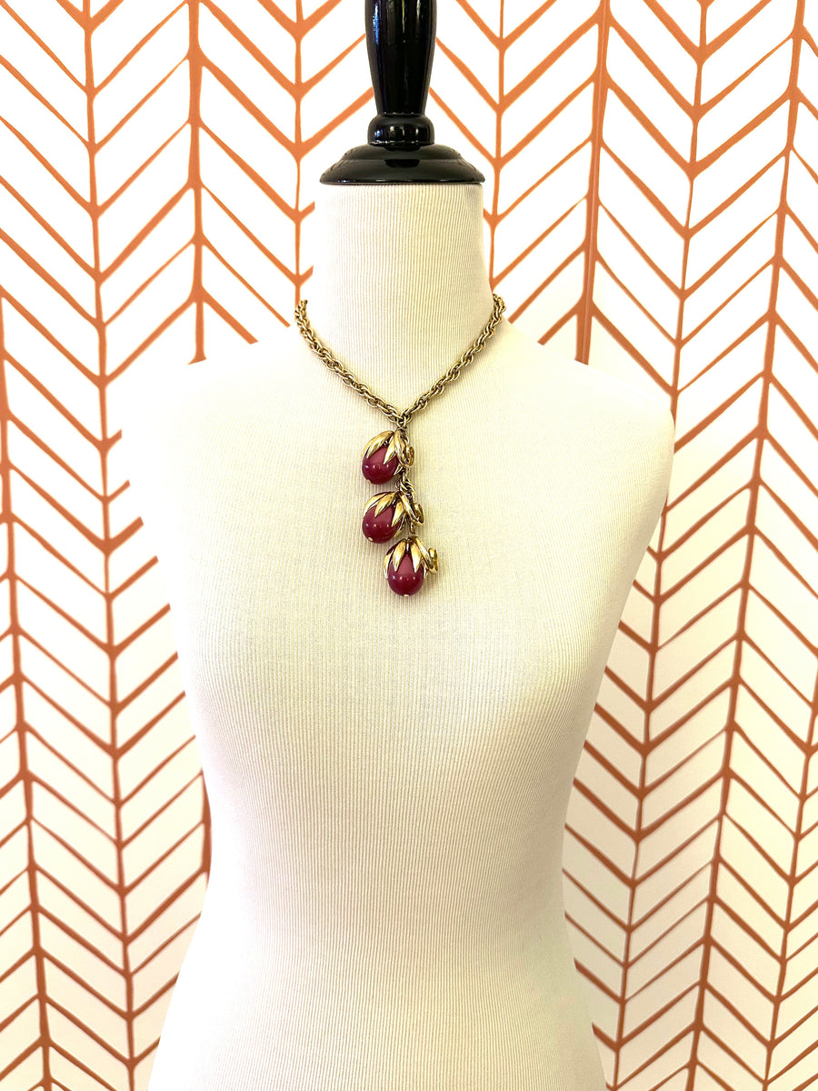 1950s Magenta 'Cumquat' Series Pendant Necklace Napier