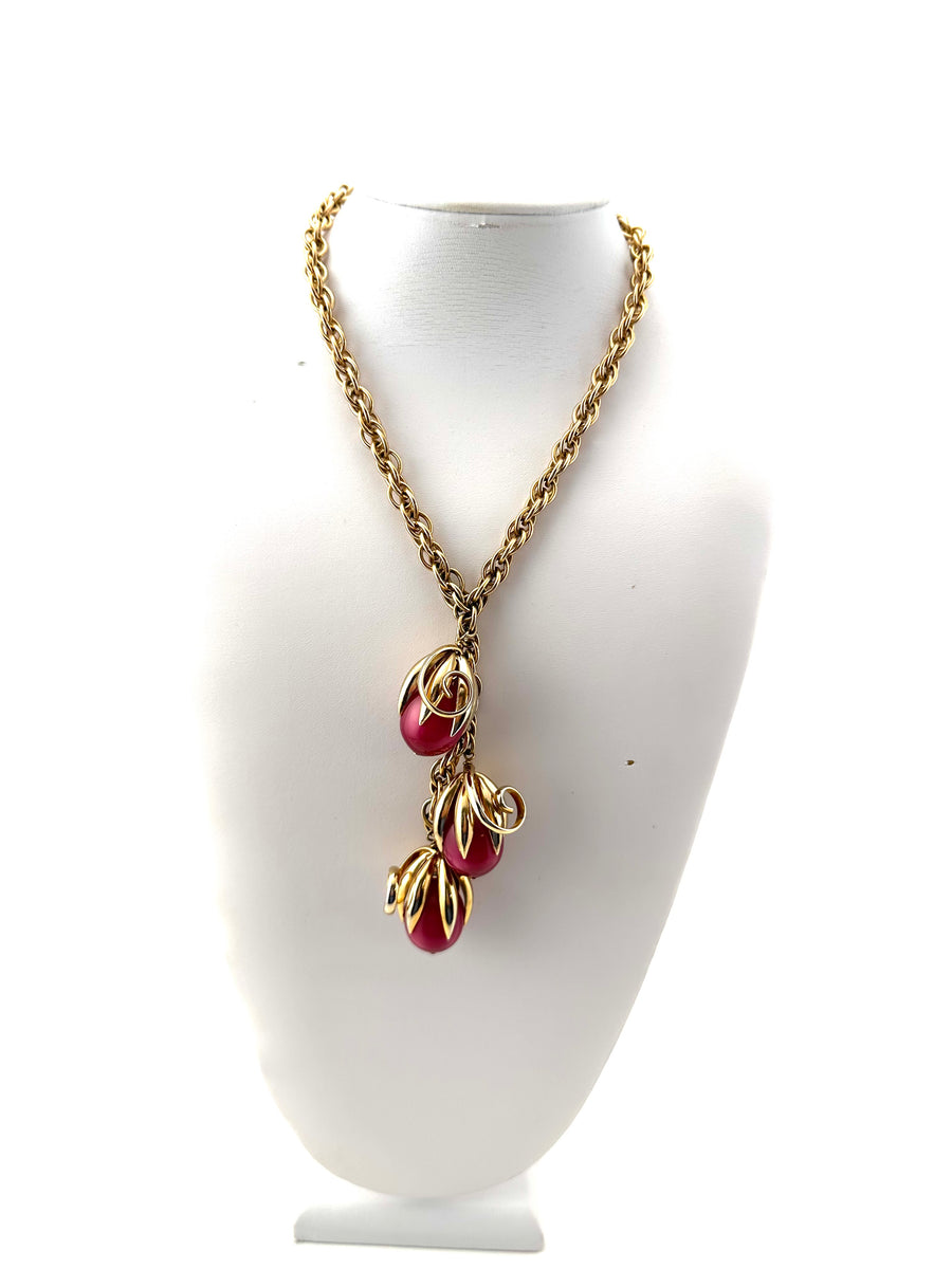 1950s Magenta 'Cumquat' Series Pendant Necklace Napier