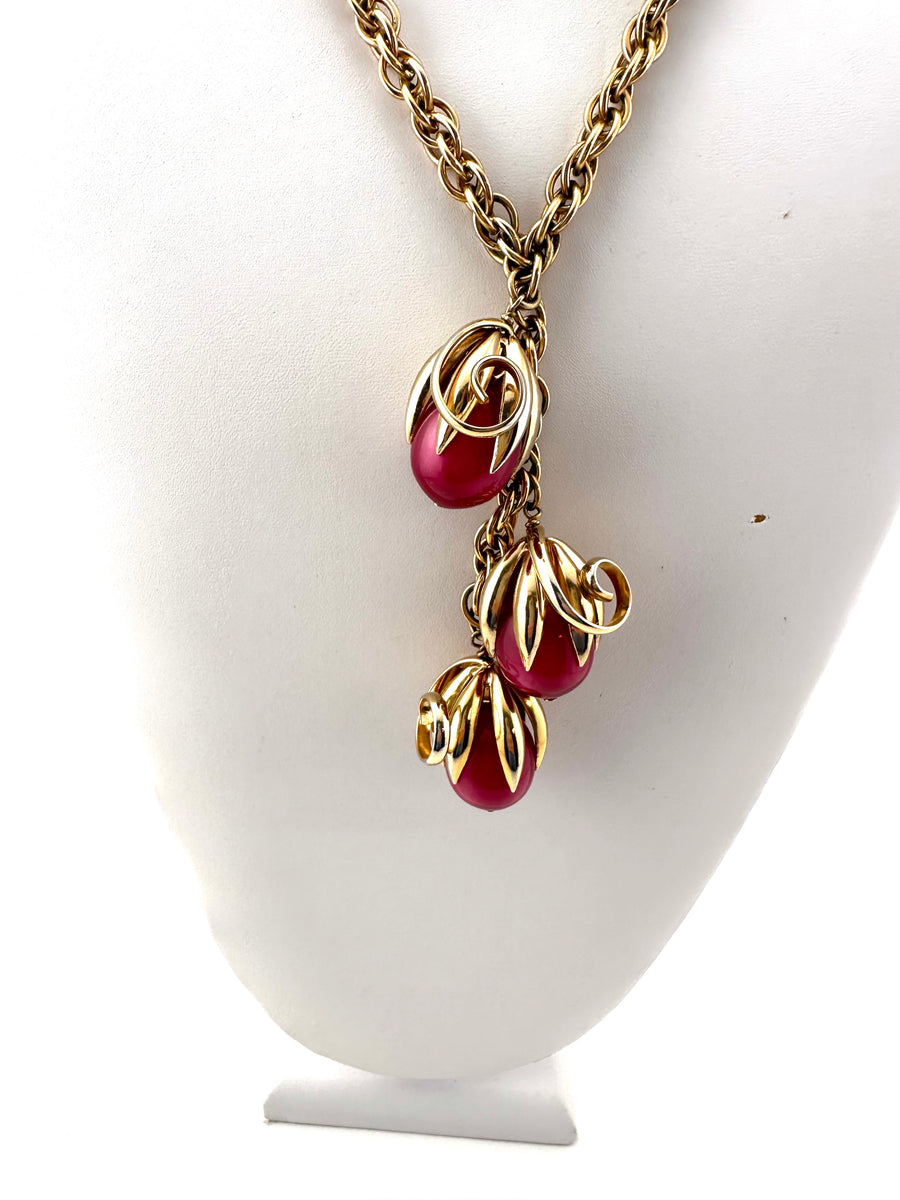 1950s Magenta 'Cumquat' Series Pendant Necklace Napier