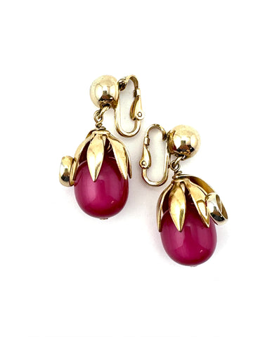 1950s Magenta 'Cumquat' Series Dangle Earrings Napier