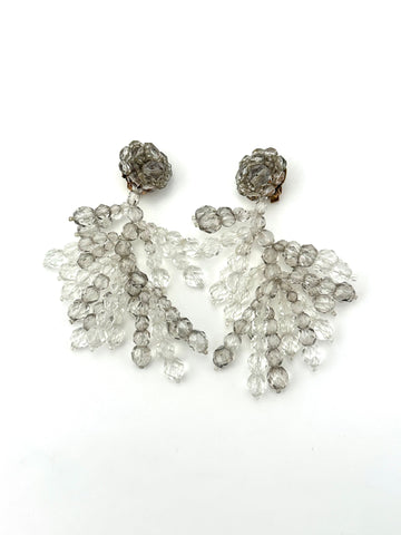 1960s Coppola e Toppo Gray Ombre Crystal Chandelier Clip Earrings