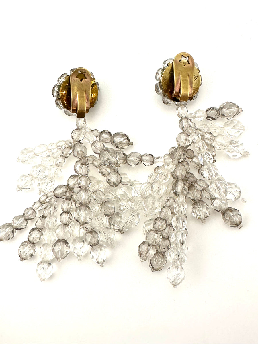 1960s Coppola e Toppo Gray Ombre Crystal Chandelier Clip Earrings