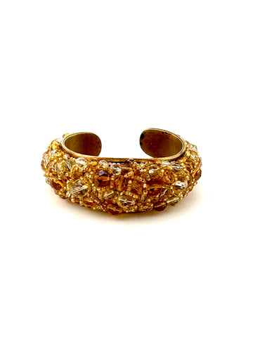 1950s Coppola e Toppo Amber Crystal Beaded Brass Cuff Bracelet