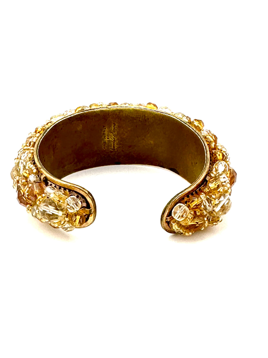 1950s Coppola e Toppo Amber Crystal Beaded Brass Cuff Bracelet