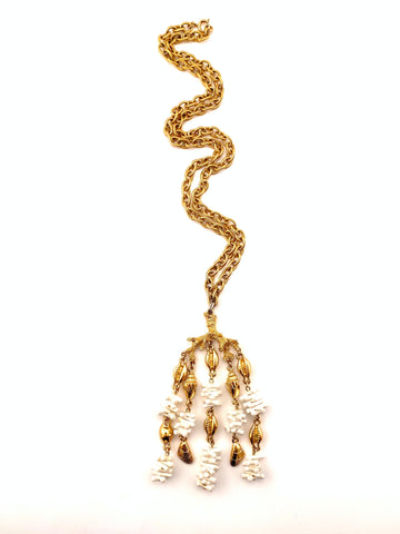 1960s Trifari White Coral and Shell Pendant Necklace