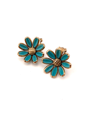 1950s Trifari Turquoise Glass Flower Earrings