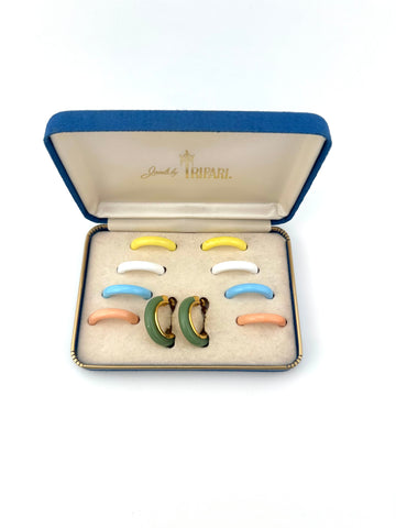 1960s Trifari Interchangeable Pierced Hoop Earrings Set Original Box