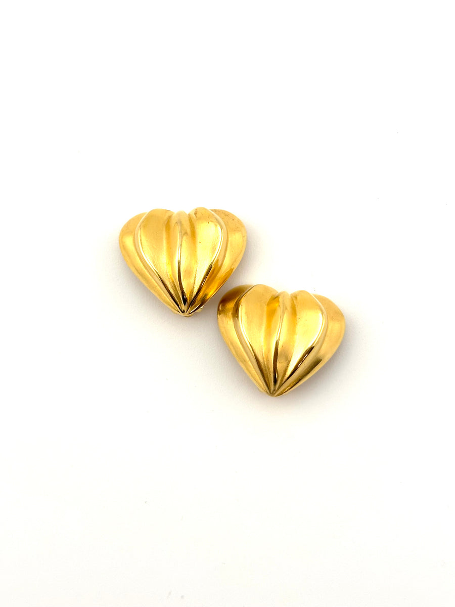 1980s Givenchy Goldtone Heart Clip Earrings