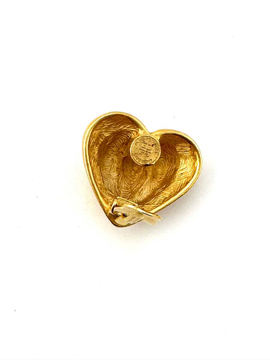 1980s Givenchy Goldtone Heart Clip Earrings