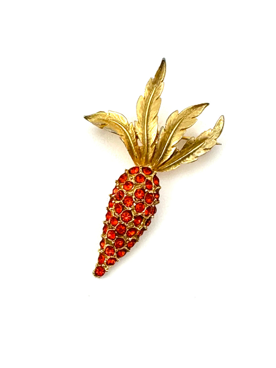 Vintage Orange Rhinestone Carrot Brooch
