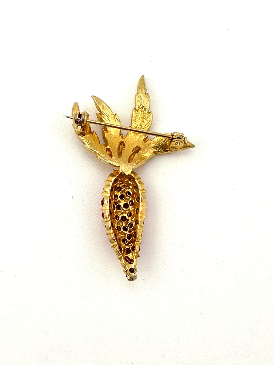 Vintage Orange Rhinestone Carrot Brooch