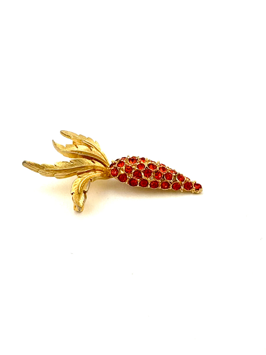 Vintage Orange Rhinestone Carrot Brooch