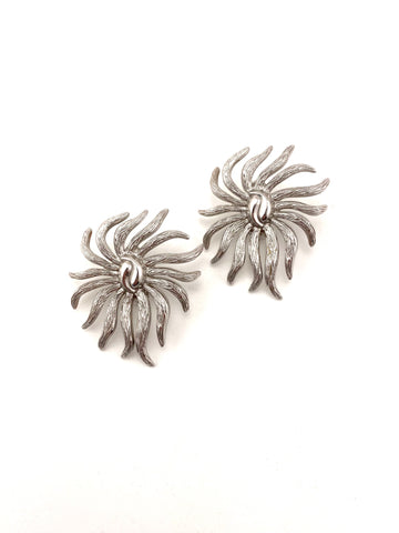 1956 Monet Abstract Silvertone Flower Earrings
