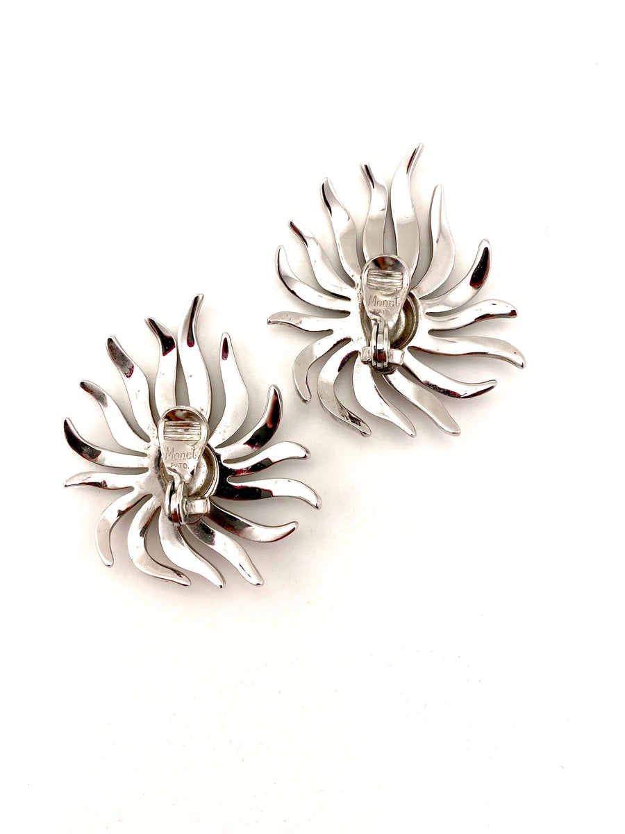1956 Monet Abstract Silvertone Flower Earrings