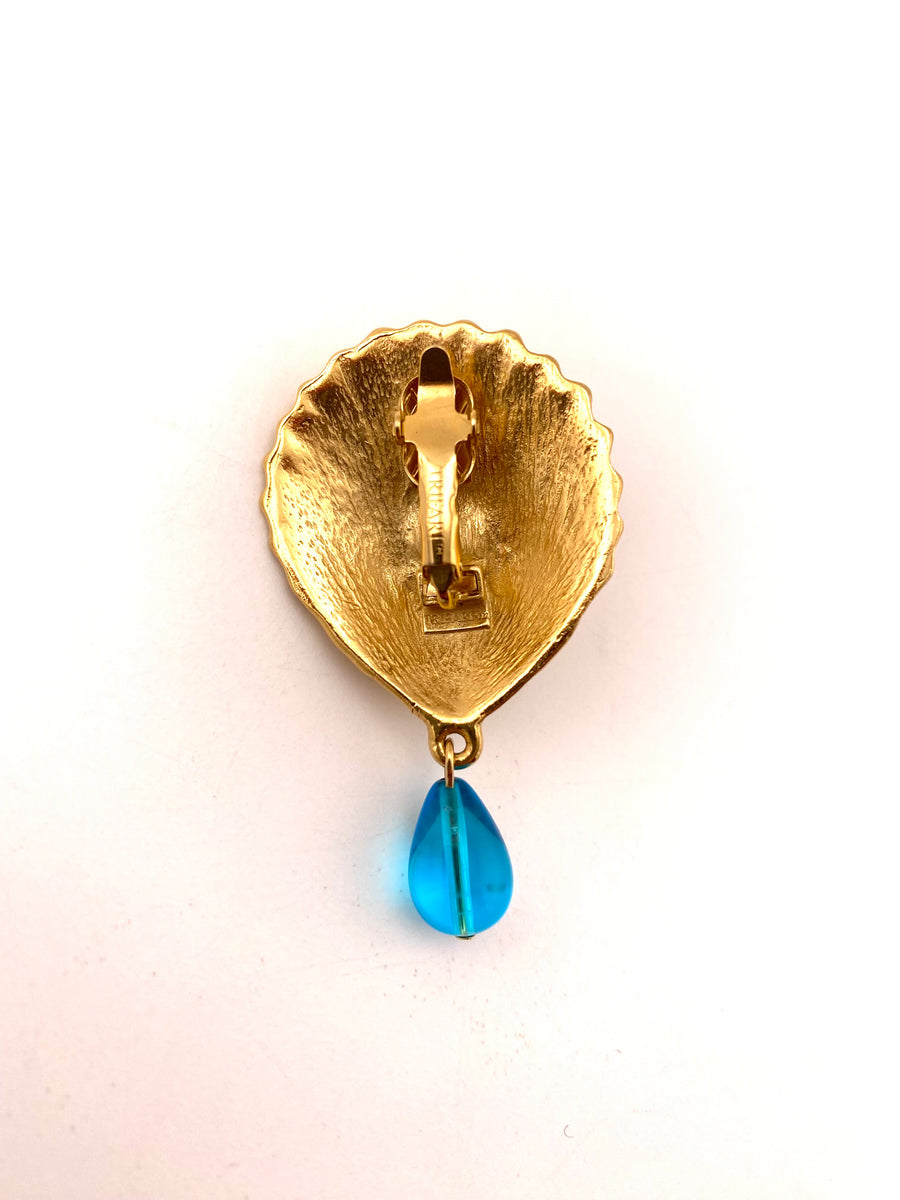 1970s Trifari Shell and Glass Stone Earrings Matsumoto