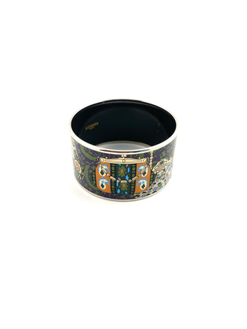 Hermès Wide Palladium Enamel Printed Bangle Bracelet