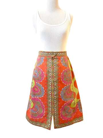 Vintage 1960s Emilio Pucci Orange and Pink Cotton Skirt