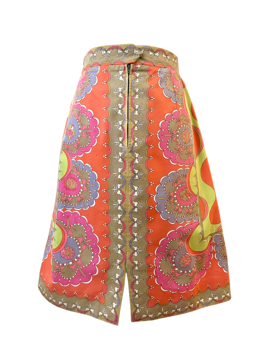 Vintage 1960s Emilio Pucci Orange and Pink Cotton Skirt