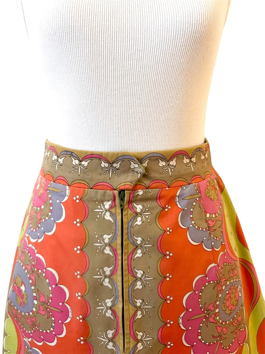 Vintage 1960s Emilio Pucci Orange and Pink Cotton Skirt