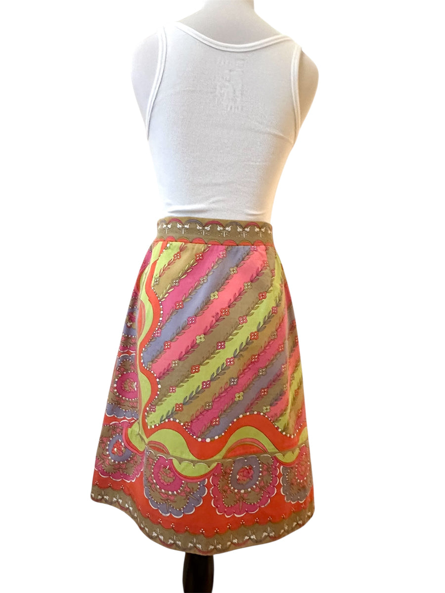 Vintage 1960s Emilio Pucci Orange and Pink Cotton Skirt