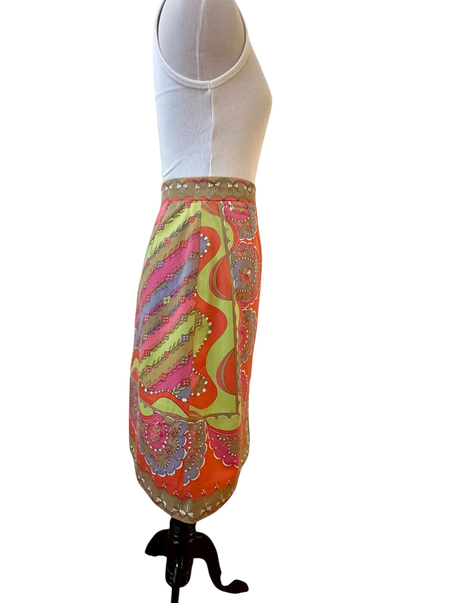 Vintage 1960s Emilio Pucci Orange and Pink Cotton Skirt