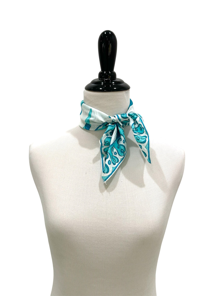 Vintage Pucci Turquoise and White Small Cotton Scarf