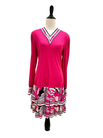 Vintage 1970s Emilio Pucci Fushia Drop Waist Dress with Printed Skirt