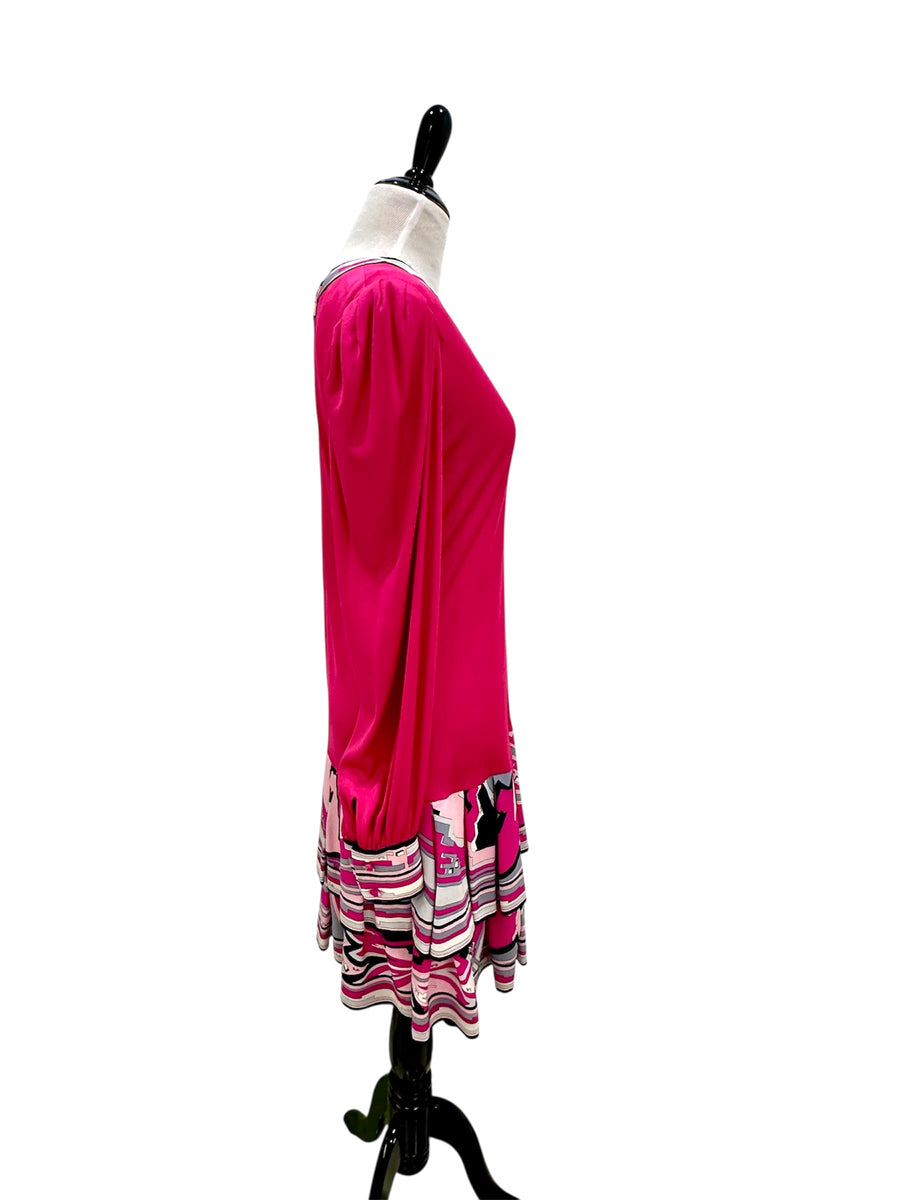 Vintage 1970s Emilio Pucci Fushia Drop Waist Dress with Printed Skirt