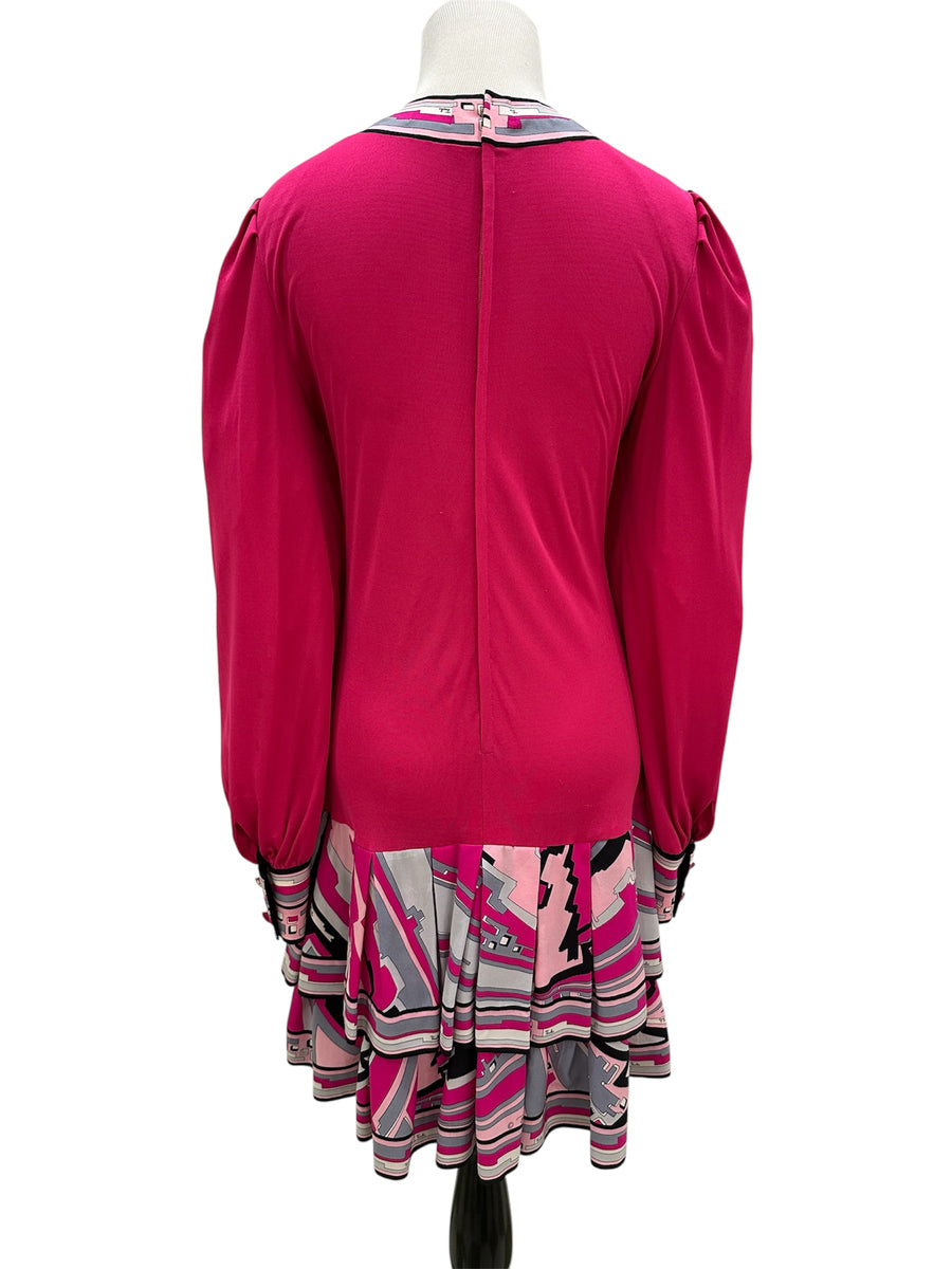 Vintage 1970s Emilio Pucci Fushia Drop Waist Dress with Printed Skirt