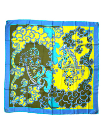 Vintage 1970s Emilio Pucci Scarf in Shades of Turquoise and Yellow