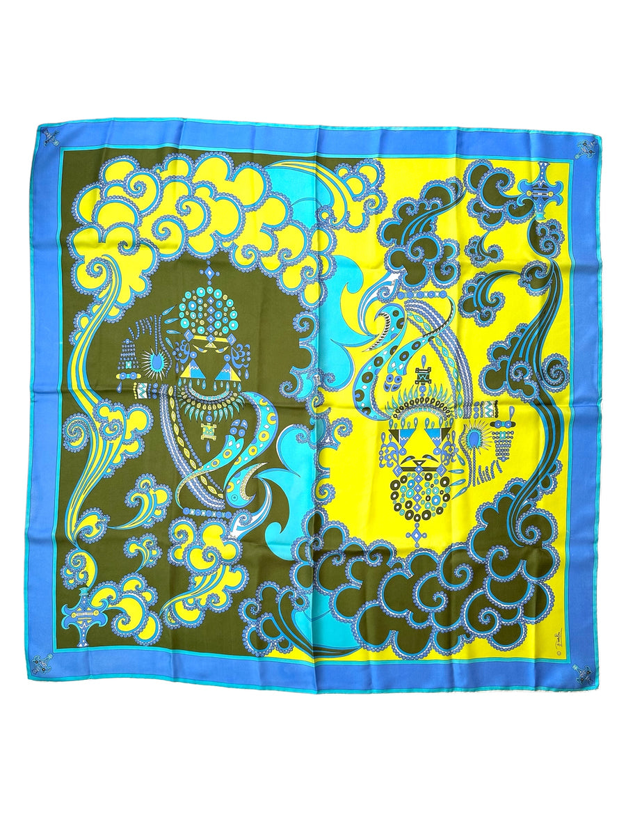 Vintage 1970s Emilio Pucci Scarf in Shades of Turquoise and Yellow