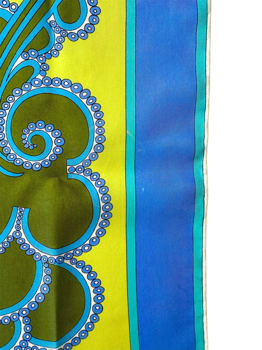 Vintage 1970s Emilio Pucci Scarf in Shades of Turquoise and Yellow