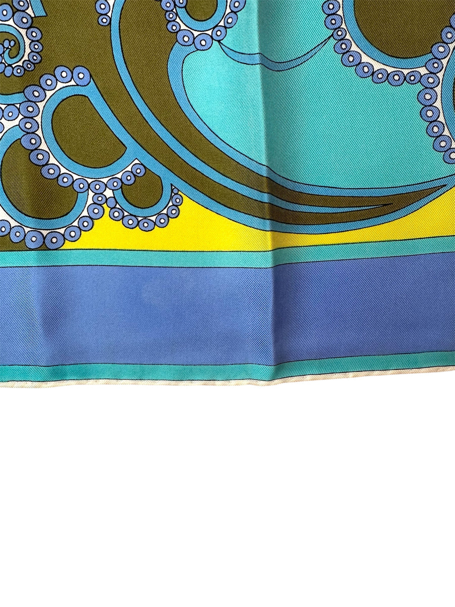 Vintage 1970s Emilio Pucci Scarf in Shades of Turquoise and Yellow