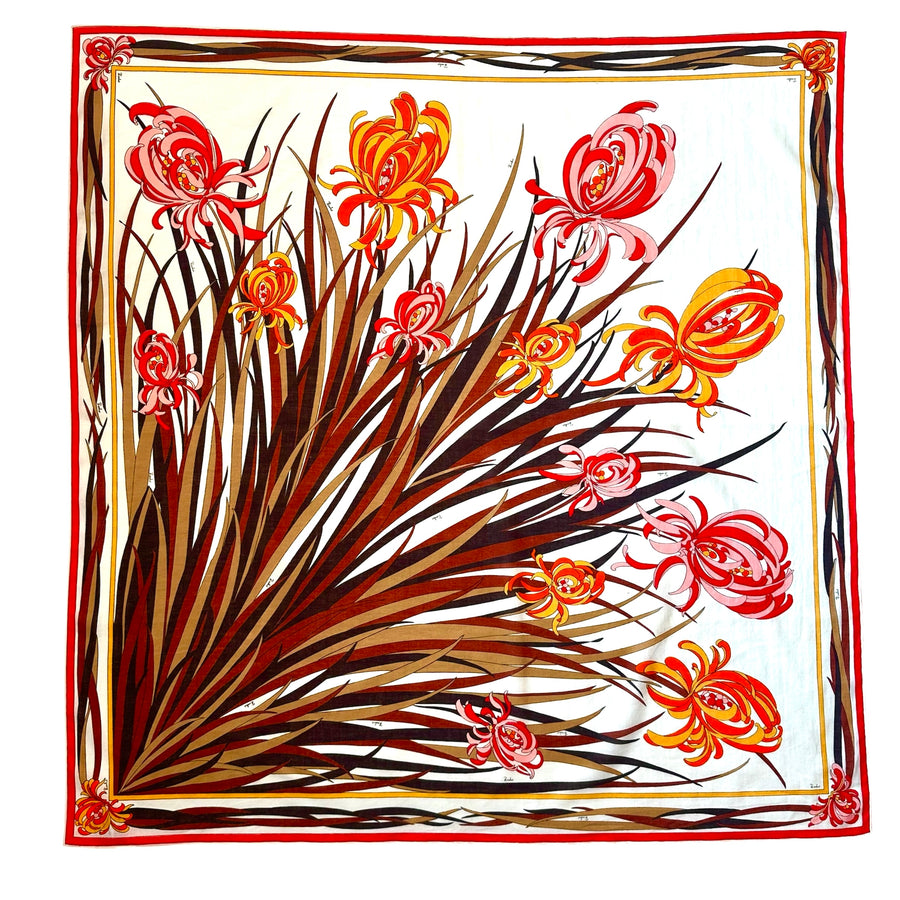 1970s Cotton Emilio Pucci Flower Printed Scarf