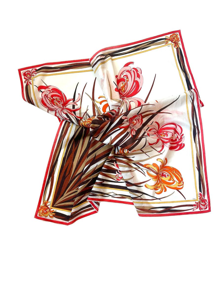 1970s Cotton Emilio Pucci Flower Printed Scarf