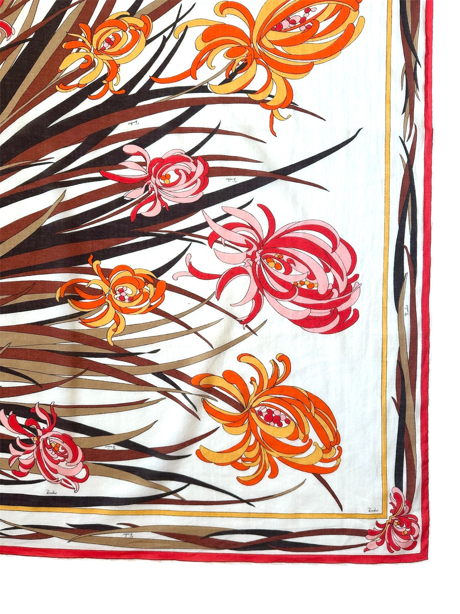 1970s Cotton Emilio Pucci Flower Printed Scarf