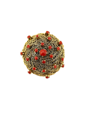 1960's Christian Dior Gold and Coral Domed Brooch 1963