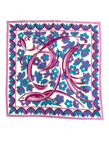 Foulard En Soie Vintage Roberto Capucci - Motif Noir, Ivoire, Marron - Dimensions 48x50 Cm - Occasion TBEG