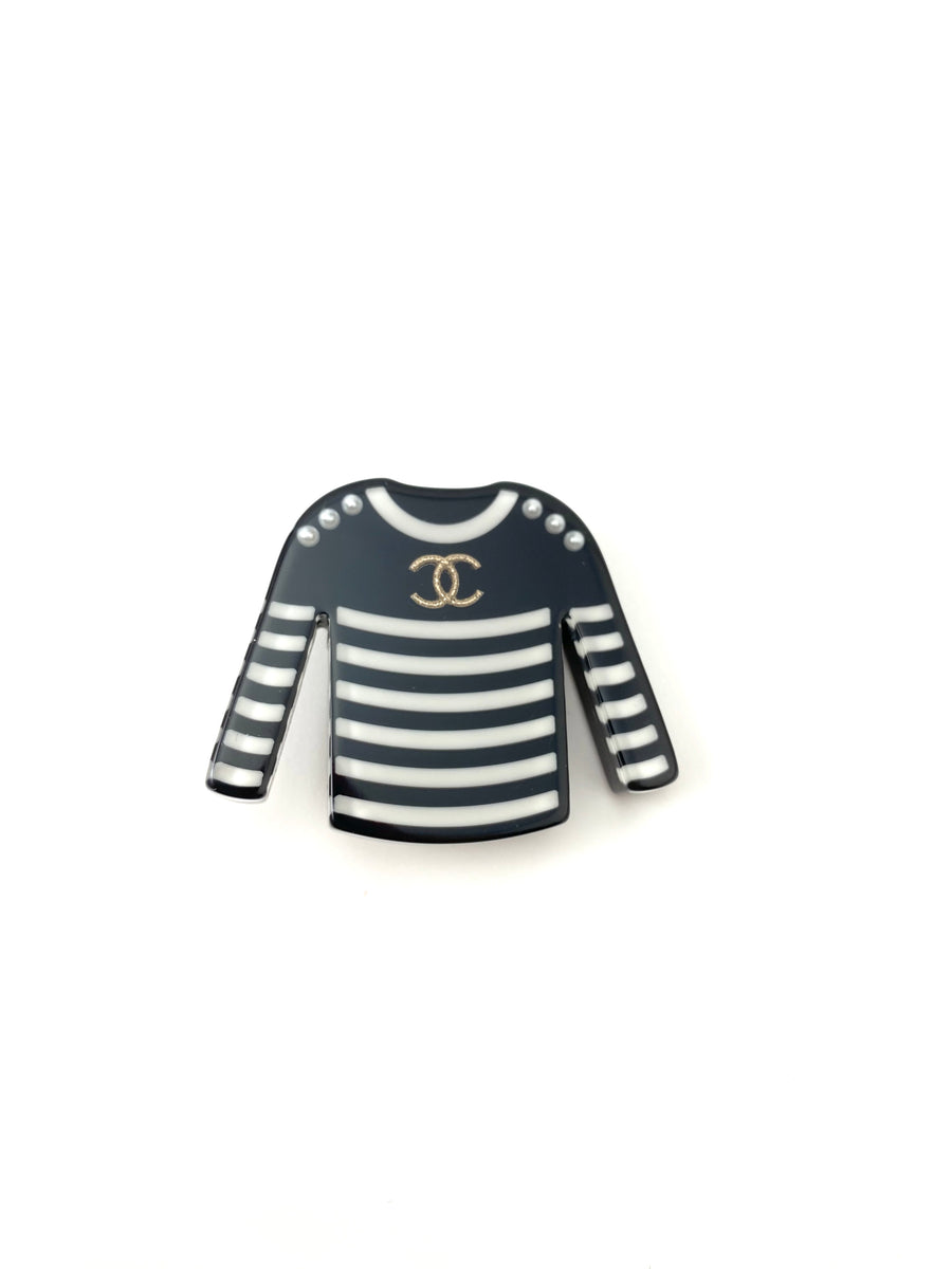 Chanel Resin and Faux Pearl Striped Breton Shirt Brooch