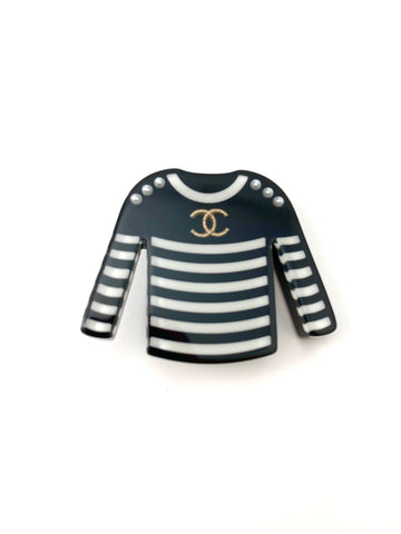 Chanel Resin and Faux Pearl Striped Breton Shirt Brooch