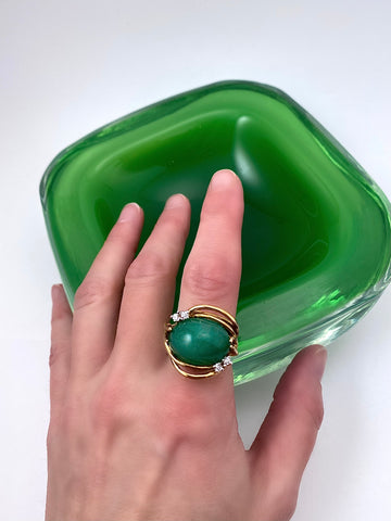 1960s Green Stone Panetta Ring Gold Vermeil