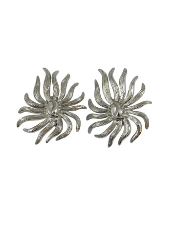 1950s Monet Silver-Tone Flower Earrings