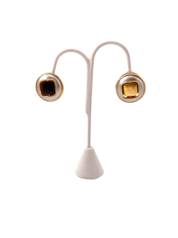 1960's PIERRE CARDIN Reversible Silvertone Earrings with Black and Gold